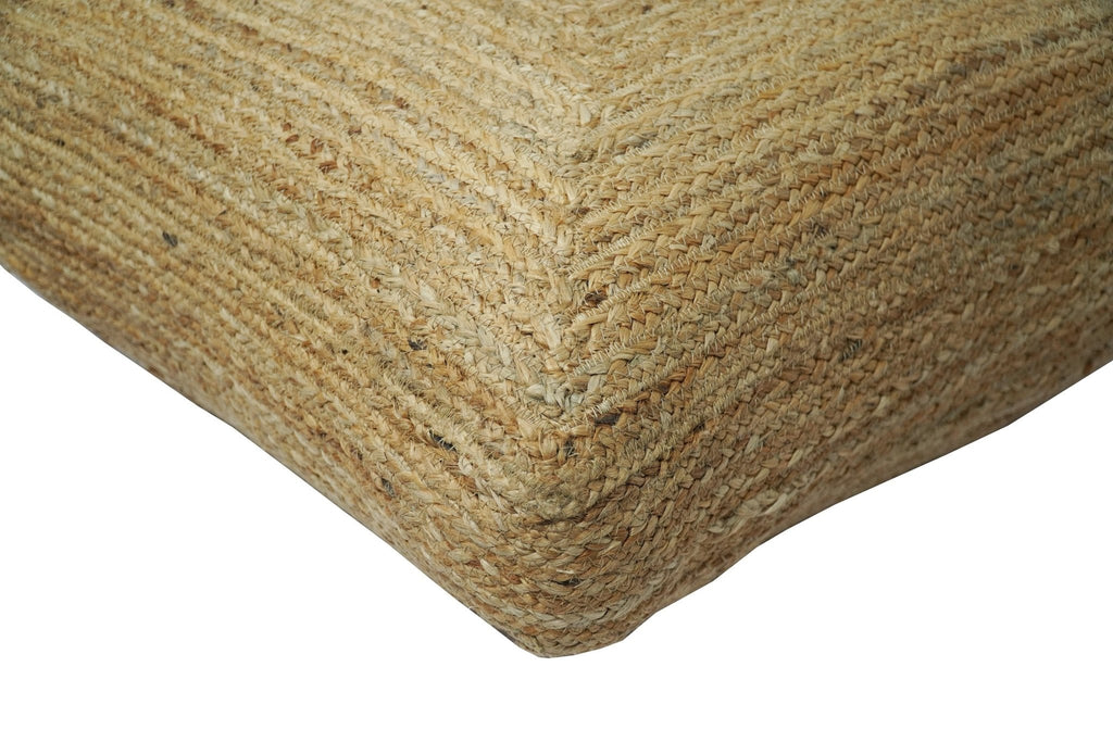 Natural Brown Jute Square Pouf, Hand Braided boho Pouf Ottoman Footstool, Side table, Floor Pillow, Foot Rest, Living Room, Bedroom | JP4