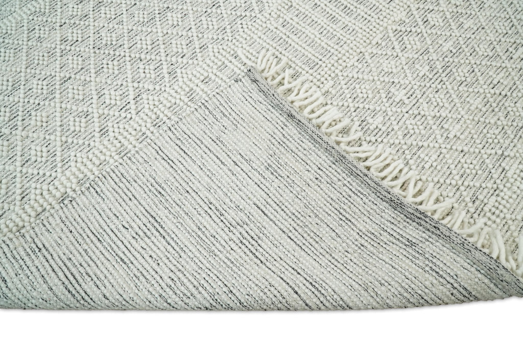 Flatwoven Dhurrie Woolen Chunky and Soft White Wool Area Rug, Living Room and Kids Rug | CAL1