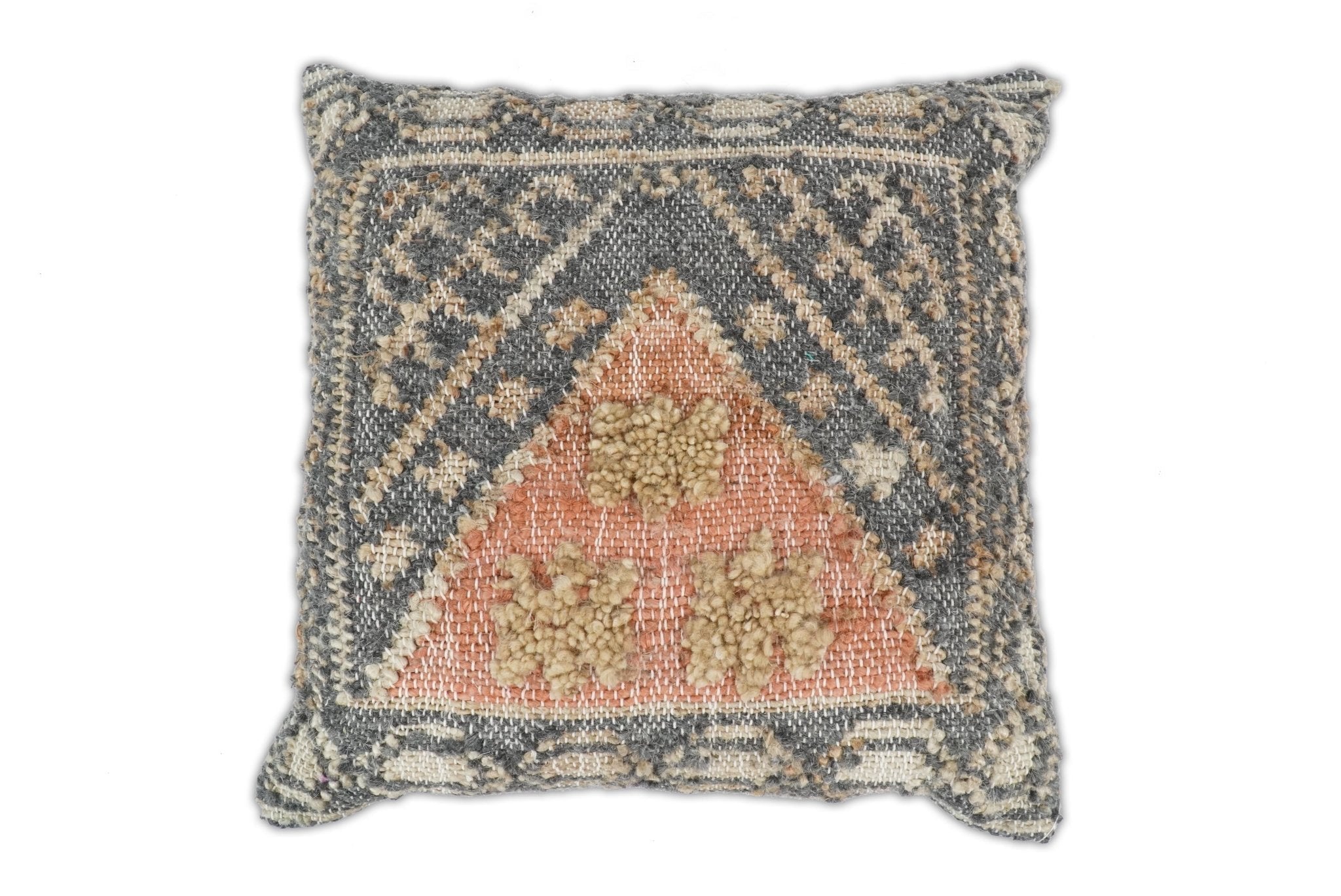 Hand Woven Boho Tribal Accent Charcoal Jute and Wool Pillow, Cushion | PL12