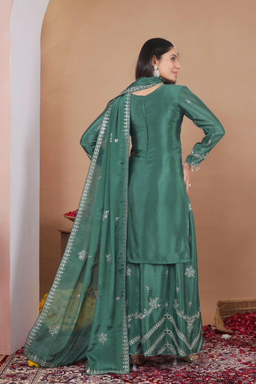 Joban Fashion Green Silk Embroidered Sharara Set