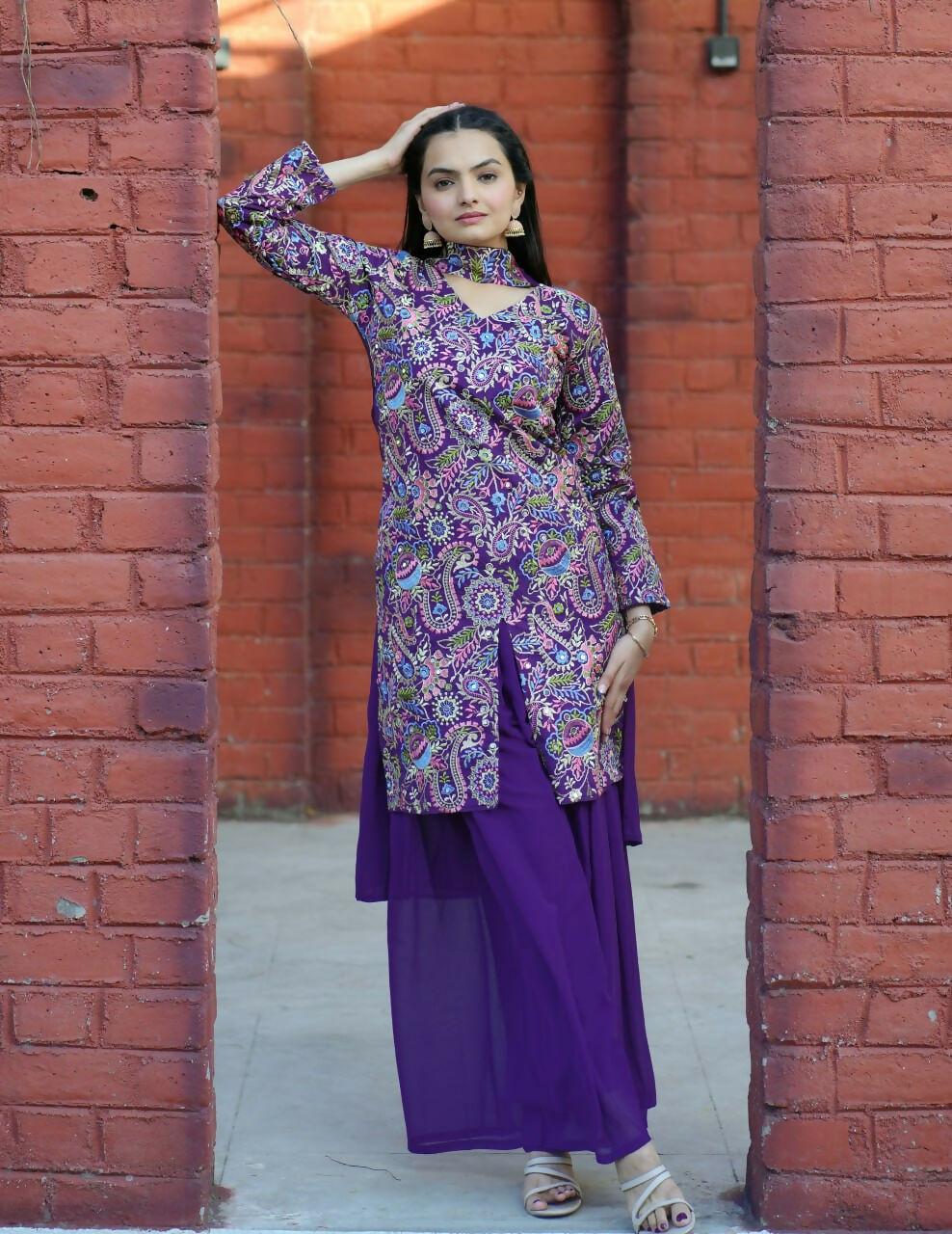 Teeya Creation Purple Color Tapeta Silk Embroidery Work Party Wear Palazzo Set