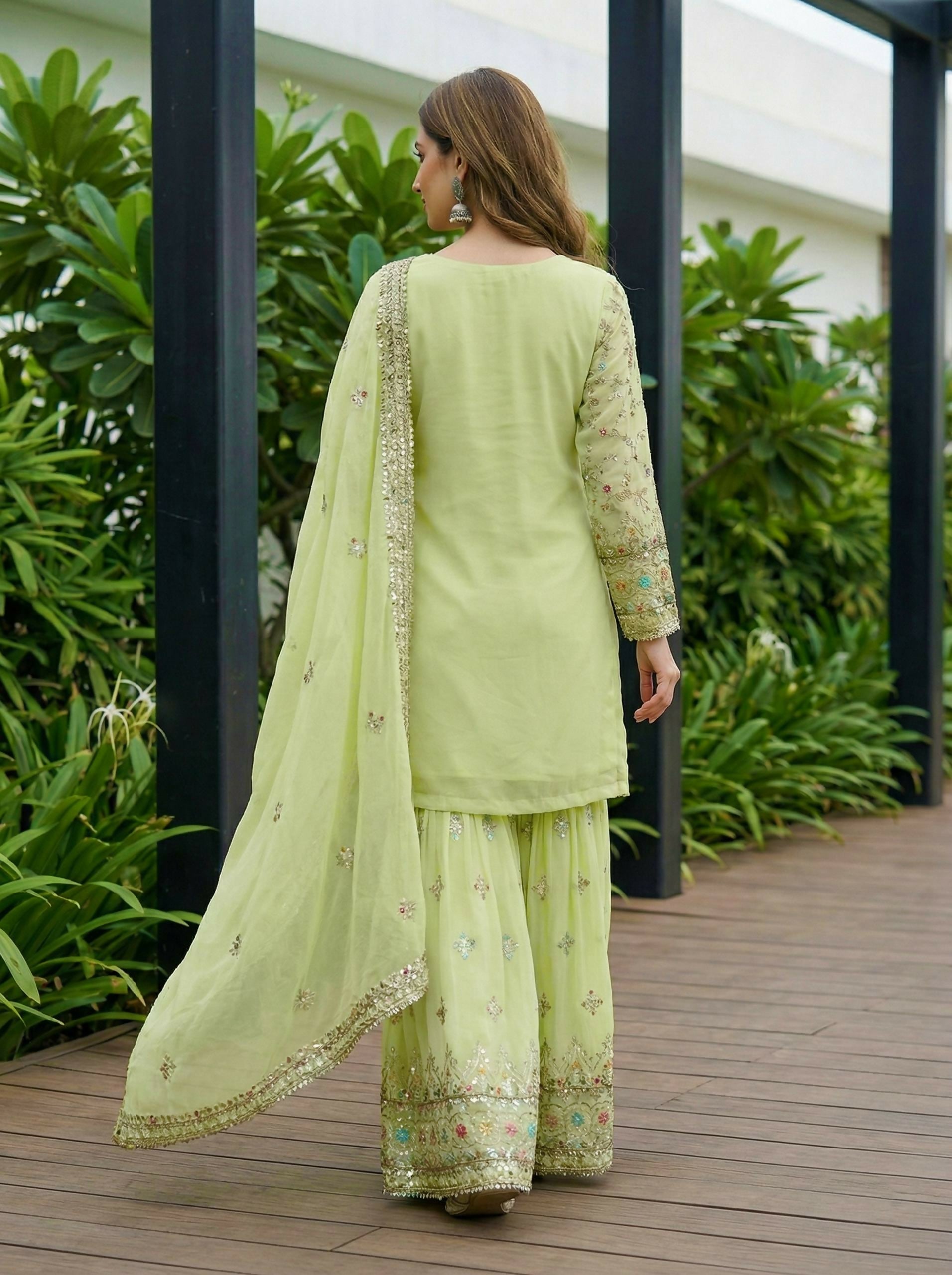 Joban Fashion Pista Georgette Embroidered Sharara Set