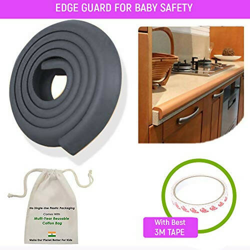 Safe-O-Kid Unique High Density 2 Mtr Long U - Shaped 4 Edge Guards With 16 Corner Cushions - Black