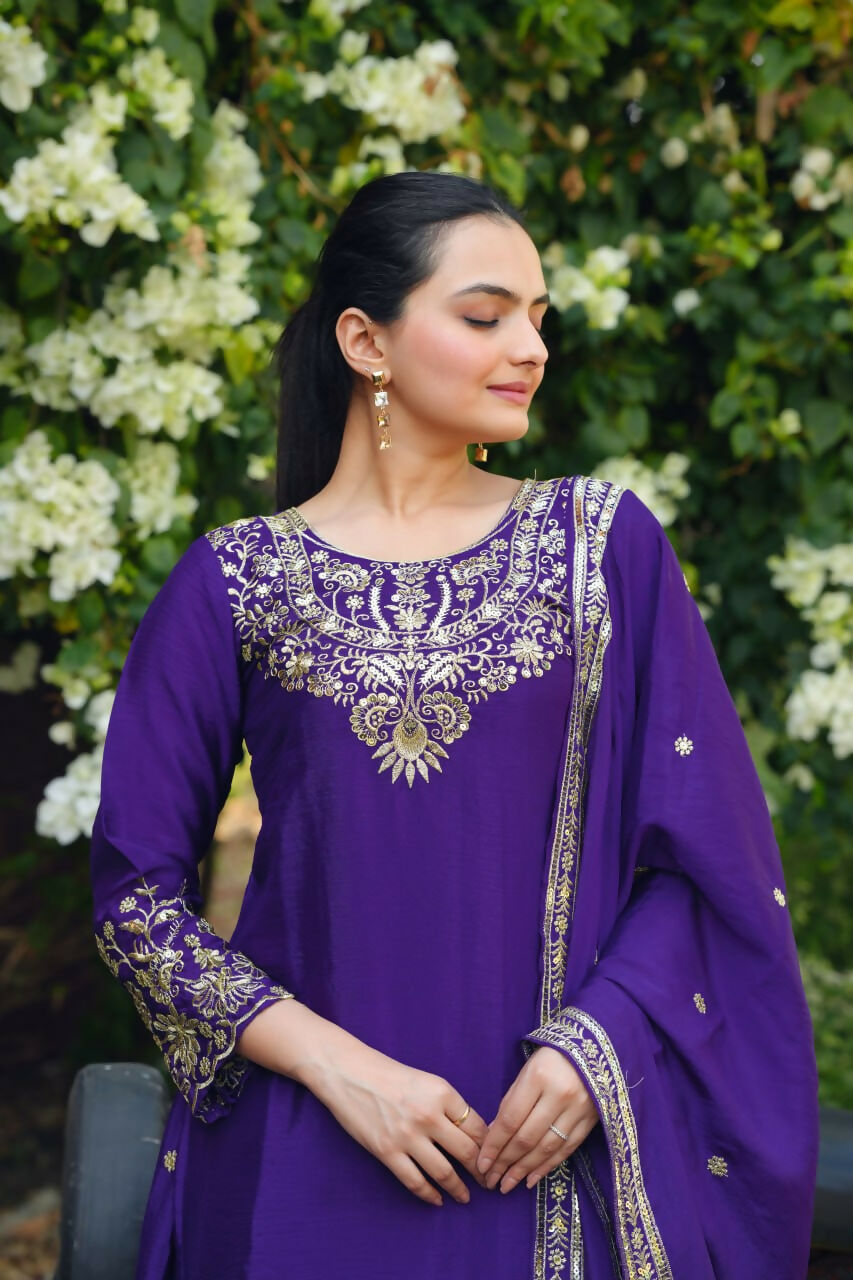 Joban Fashion Purple Georgette Embroidered Sharara Set