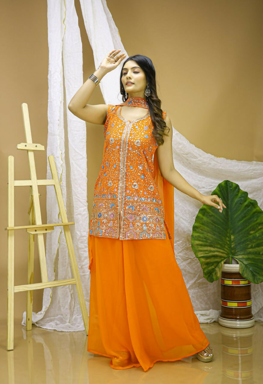 Teeya Creation Yellow Color Faux Georgette Wedding Wear Trending Palazzo Set