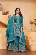 Joban Fashion Teal Crepe Embroidered Sharara Set