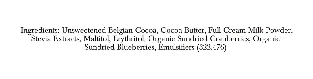 Zevic Belgian Couverture Chocolate with Organic Cranberries and Blueberries