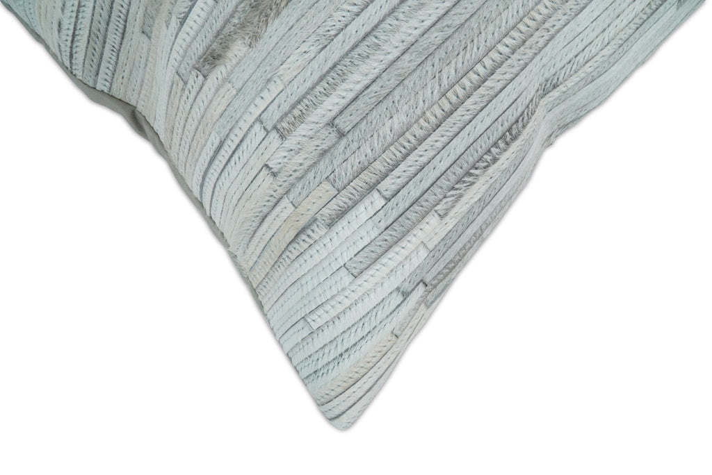 Modern Stripes Ivory and Gray Genuine leather Pillow with Insert, Cushion | PL16