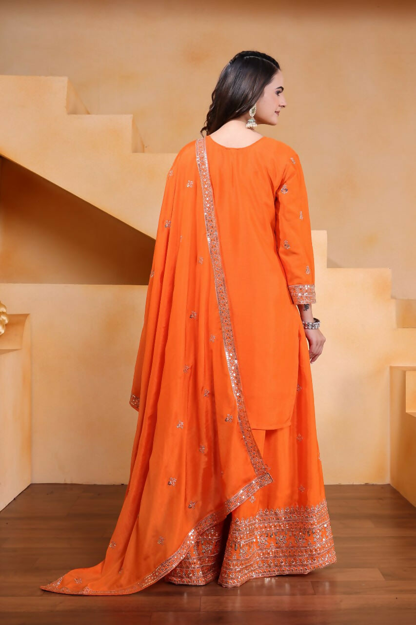 Joban Fashion Orange Silk Embroidered Sharara Set