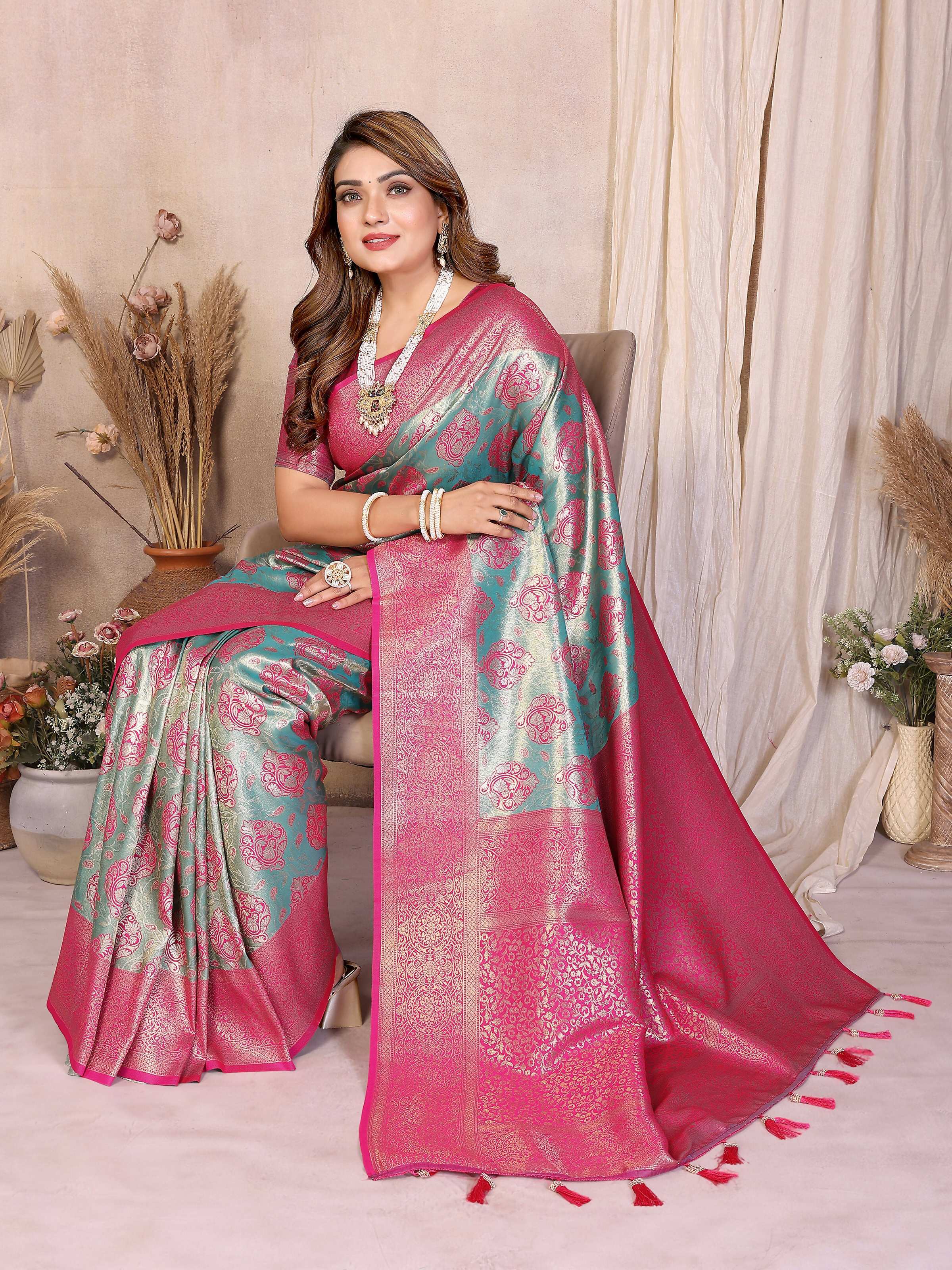 Aastha Fashion Aqua Banarasi Tissue Silk Weaving Saree