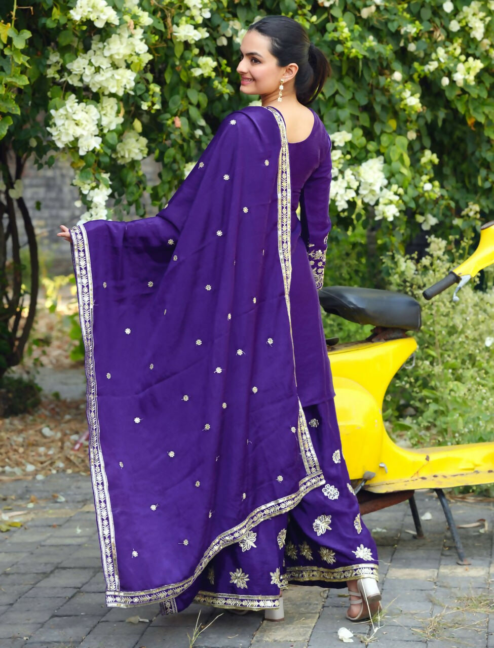 Joban Fashion Purple Georgette Embroidered Sharara Set