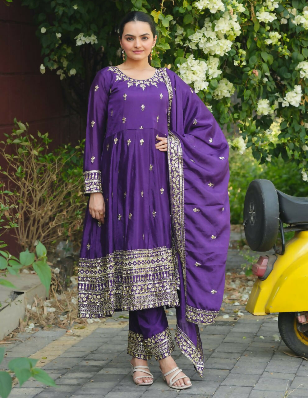 Joban Fashion Purple Silk Embroidered Anarkali Dress