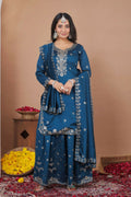 Teeya Creation Blue Color Vichitra Silk Wedding Wear Trending Salwar Suit