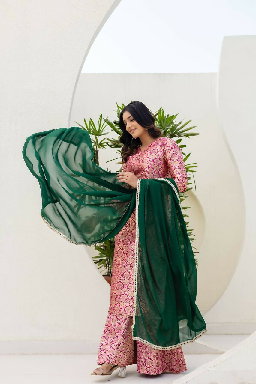 Teeya Creation Pink Viscose Jacquard Party Wear Designer Suit