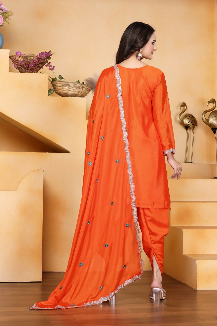 Joban Fashion Orange Silk Embroidered Dhoti Dhoti Set