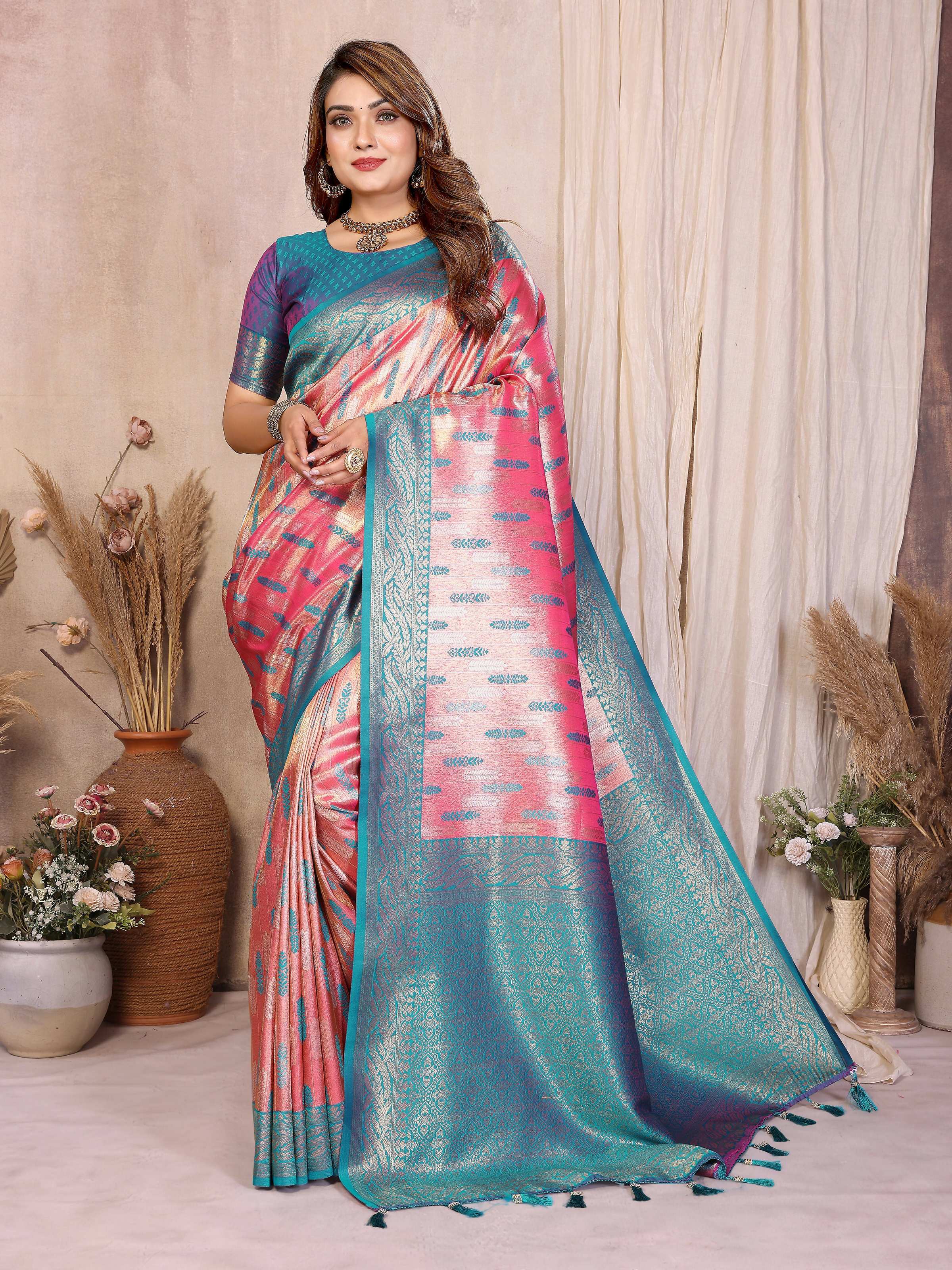 Aastha Fashion Red Tissue Silk Paithani Woven Saree