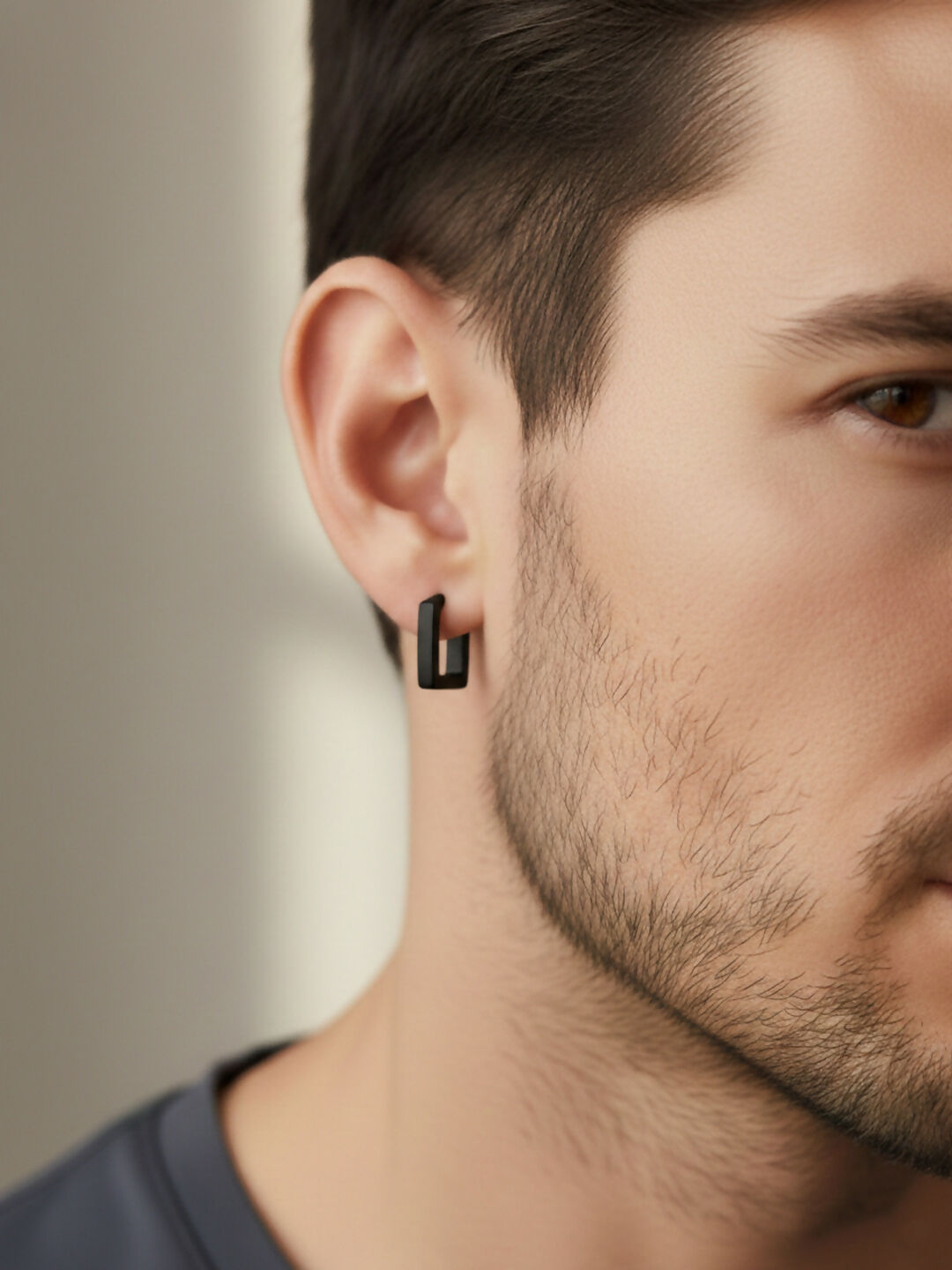 NVR Men's Set of 3 Multicolour Geomatric Shaped Hoop Earrings