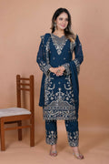 Teeya Creation Blue Faux Georgette Embroidery Work Salwar Suit
