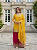 Teeya Creation Yellow Chinon Silk Embroidery Work Party Wear Palazzo Pair