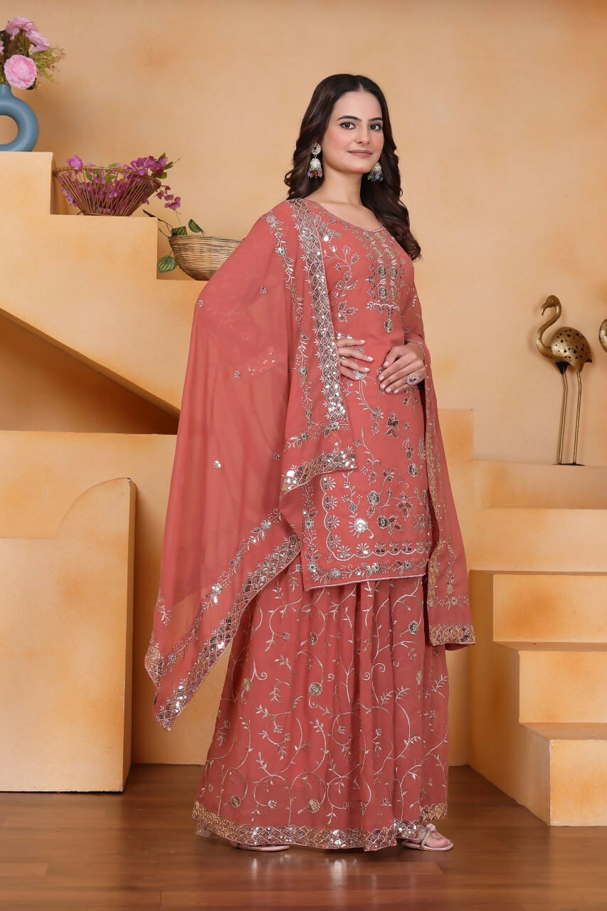 Joban Fashion Pink Georgette Embroidered Sharara Set