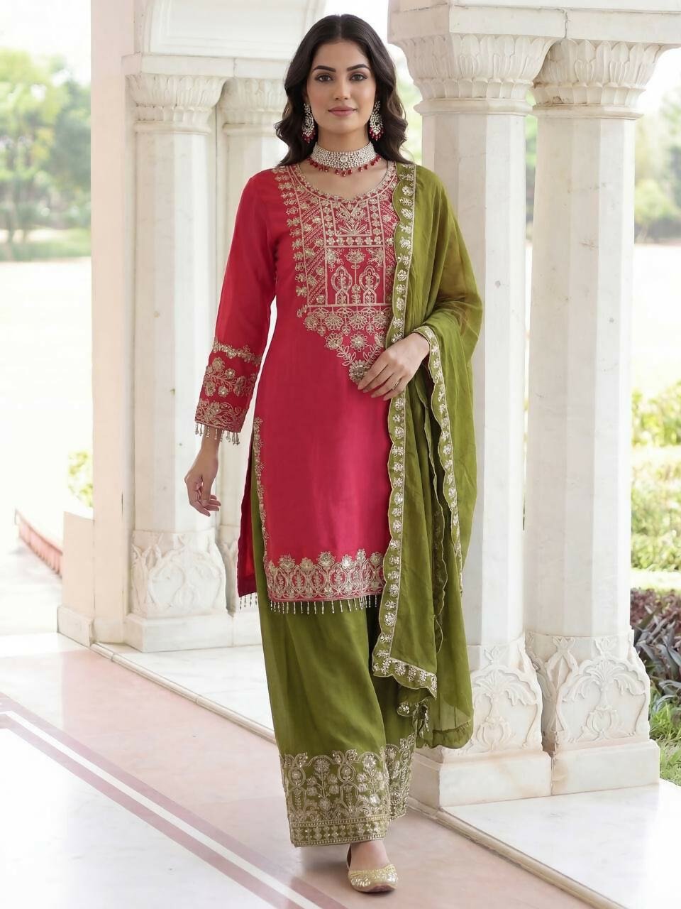 Joban Fashion Pink Silk Embroidered Sharara Set