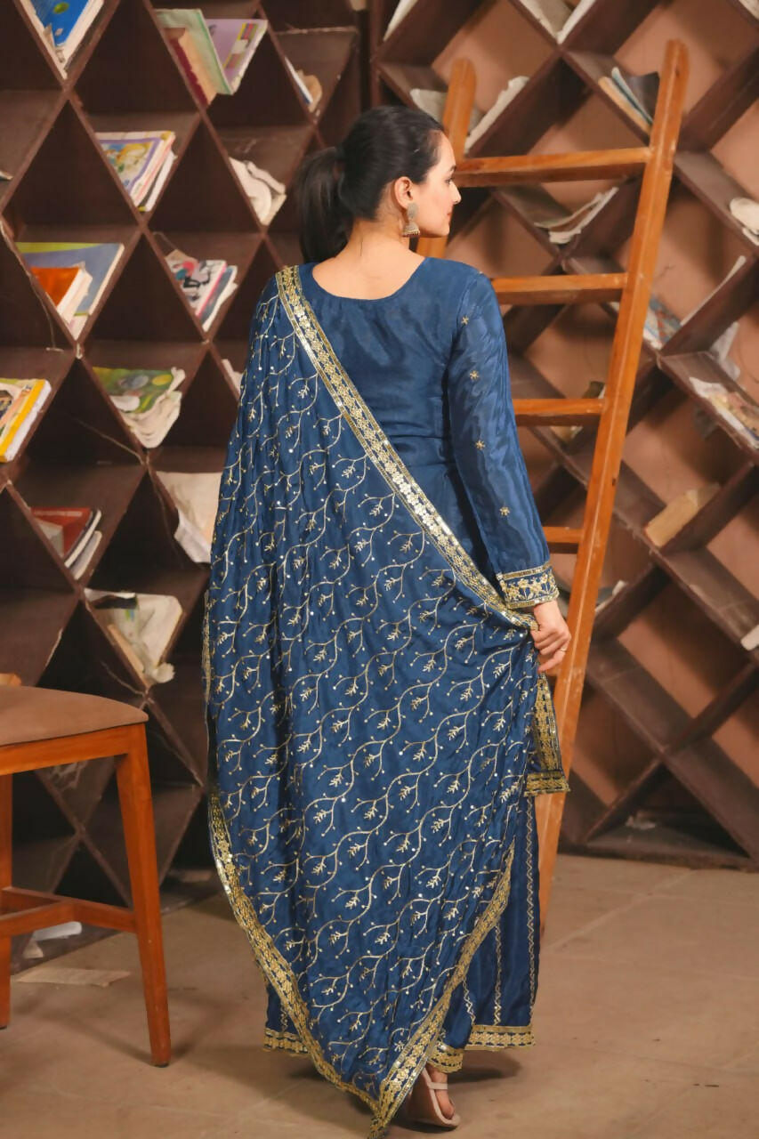 Joban Fashion Blue Silk Embroidered Sharara Set
