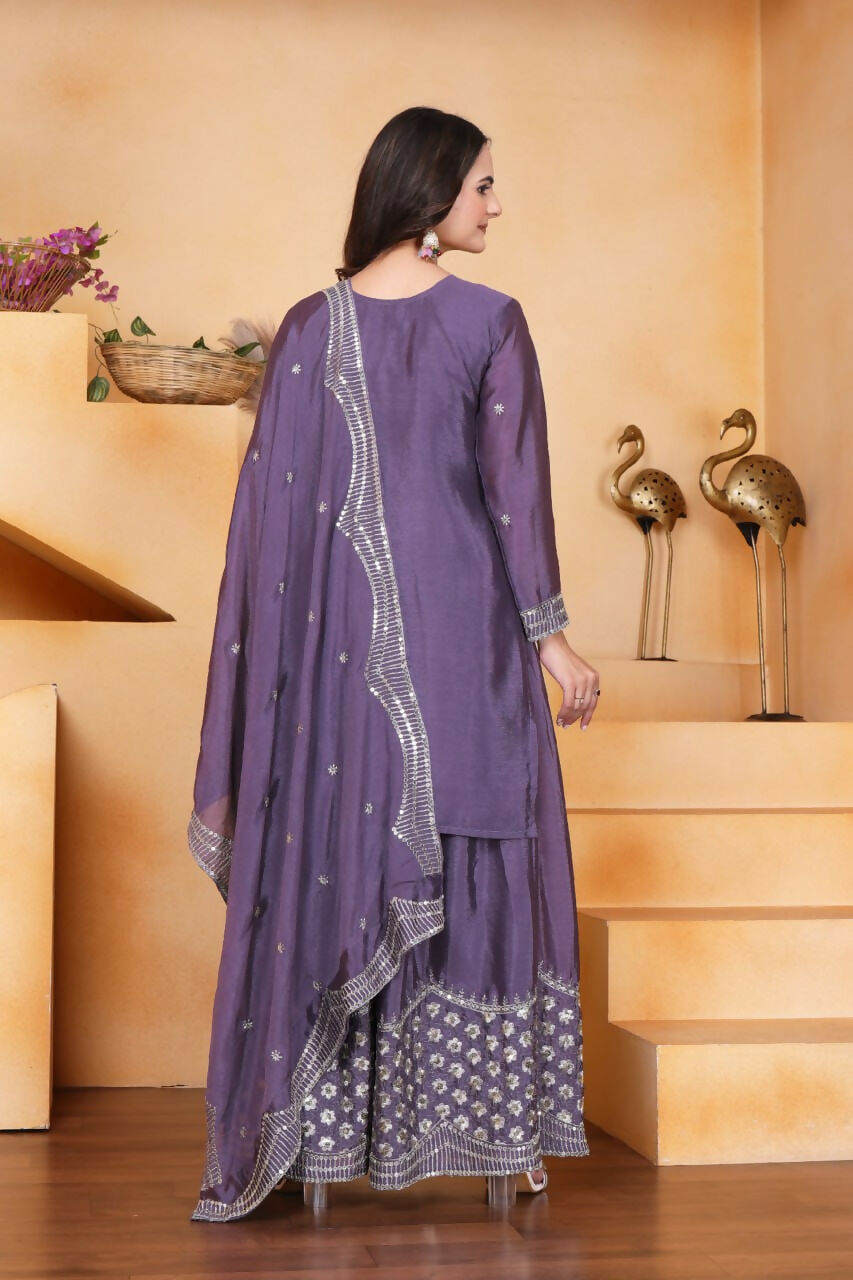 Joban Fashion Purple Silk Embroidered Sharara Set