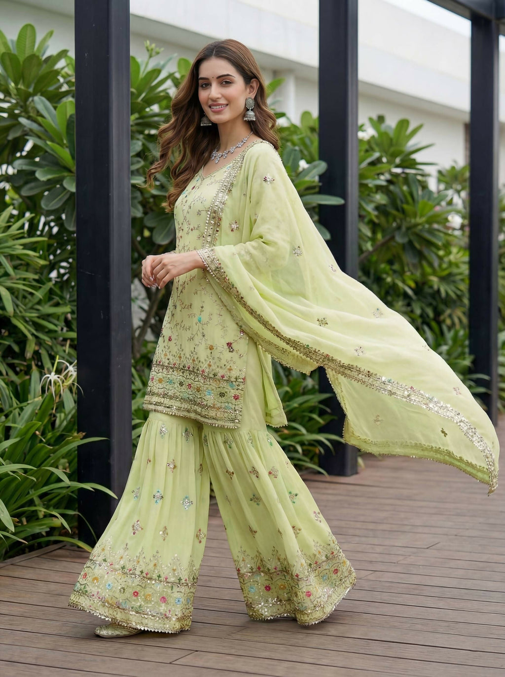 Joban Fashion Pista Georgette Embroidered Sharara Set