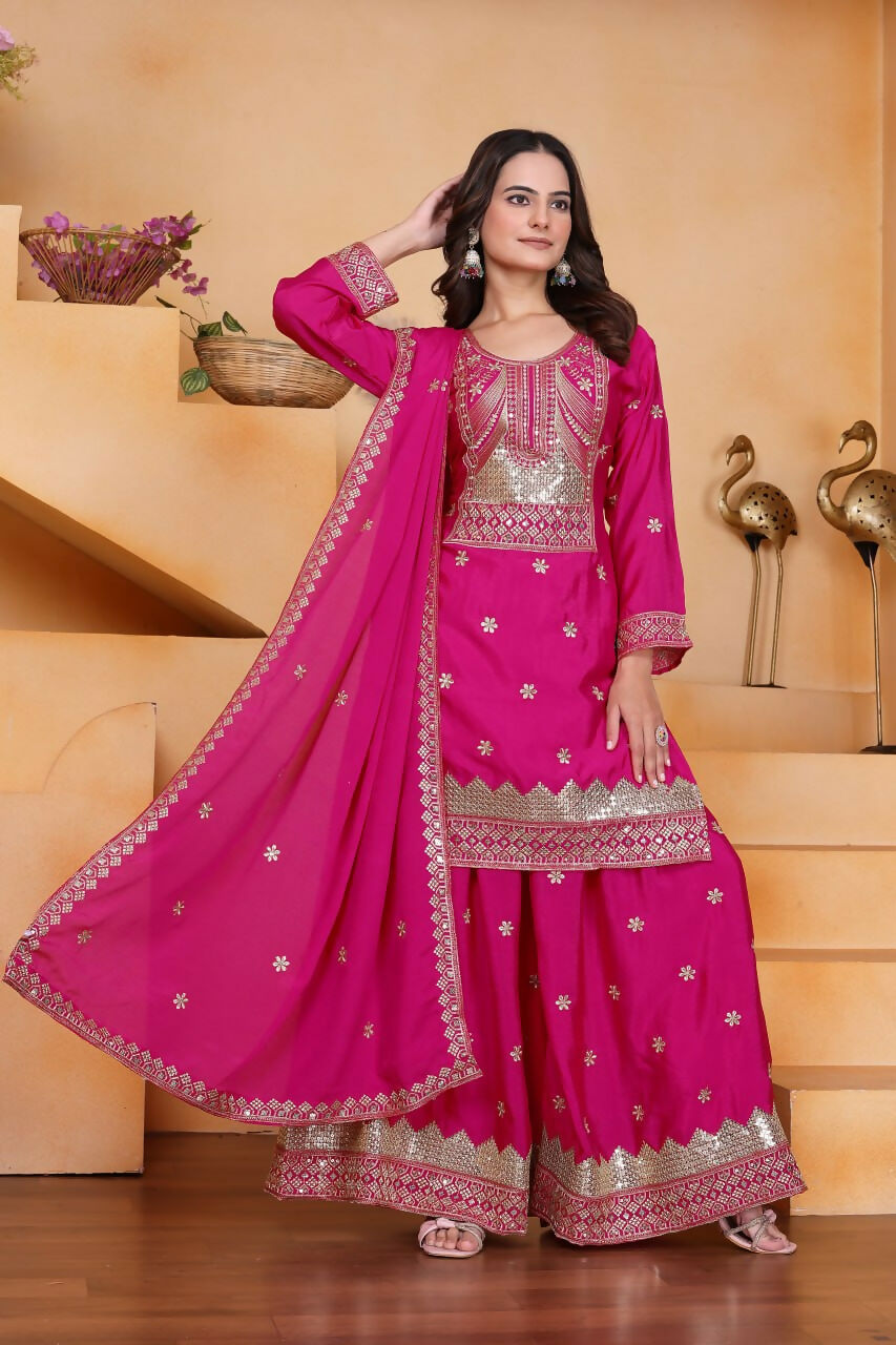 Joban Fashion Pink Silk Embroidered Sharara Set